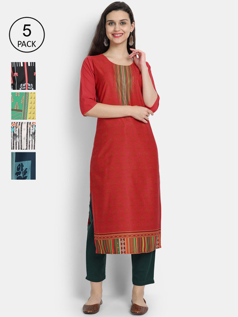 

1 Stop Fashion Women Pack of 5 Digital Print Straight Kurtas, Multi