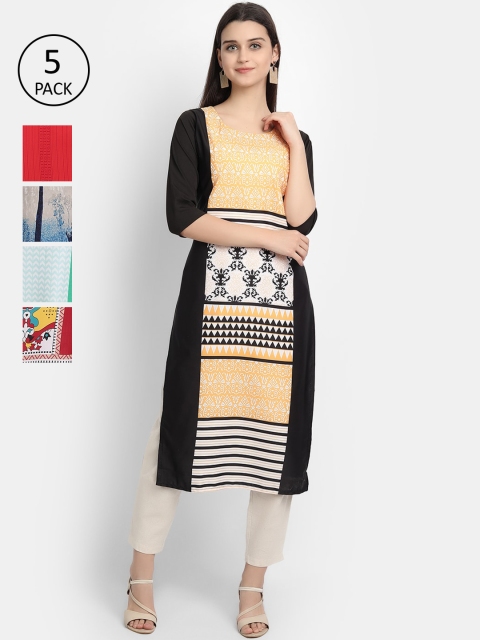 

1 Stop Fashion Women Pack of 5 Multicoloured Printed Straight Kurtas, Multi