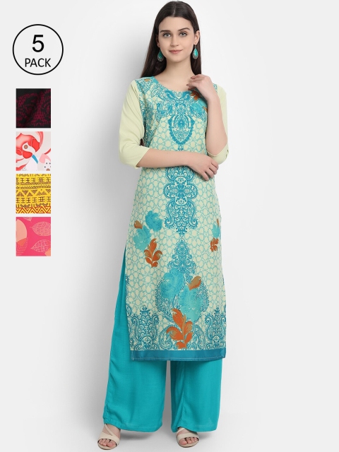 

1 Stop Fashion Women Pack of 5 Digital Print Straight Kurtas, Multi