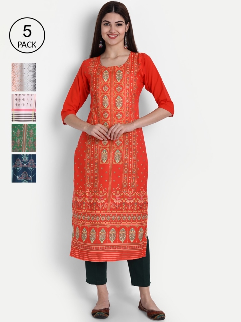 

1 Stop Fashion Women Pack of 5 Digital Print Straight Kurtas, Multi