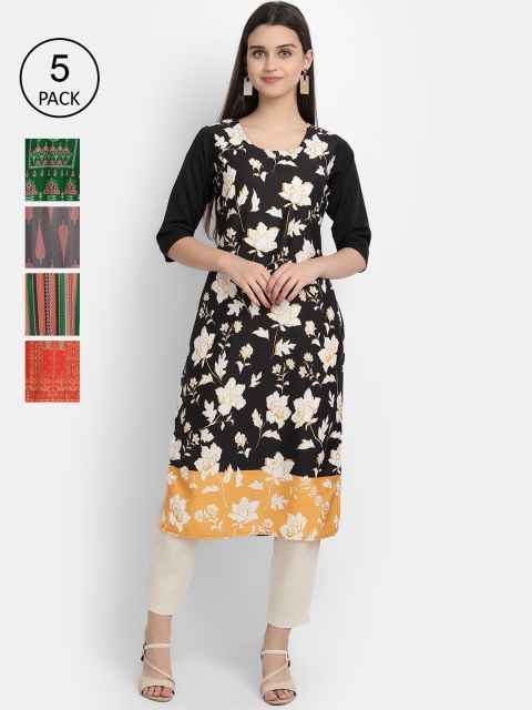 

1 Stop Fashion Women Pack of 5 Multicoloured Printed Straight Kurtas, Multi