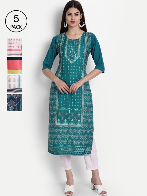 1 Stop Fashion Women Pack of 5 Digital Print Straight Kurtas, Multi