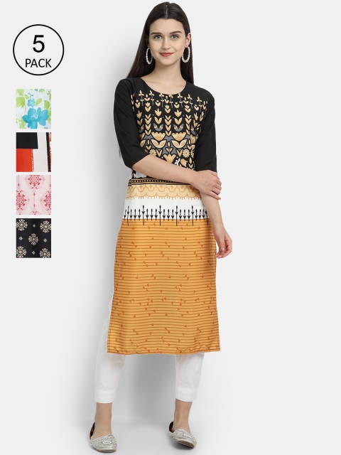 

1 Stop Fashion Women Pack of 5 Multicoloured Printed Straight Kurtas, Multi