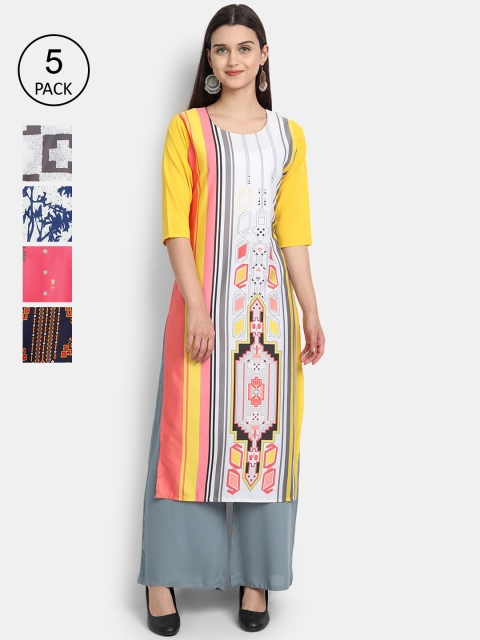 

1 Stop Fashion Women Pack of 5 Digital Print Straight Kurtas, Multi