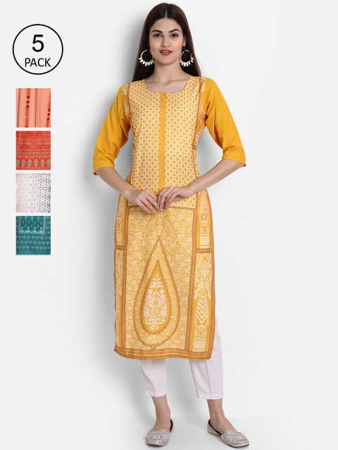 

1 Stop Fashion Women Pack of 5 Digital Print Straight Kurtas, Multi