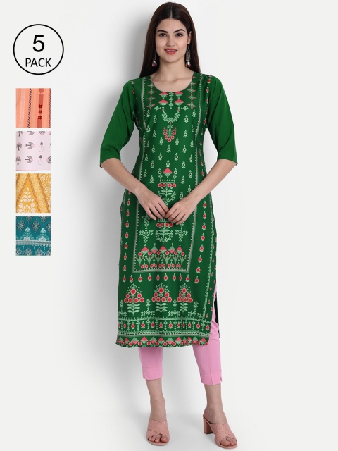 

1 Stop Fashion Women Pack of 5 Digital Print Straight Kurtas, Multi