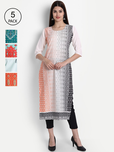 

1 Stop Fashion Women Pack of 5 Digital Print Straight Kurtas, Multi