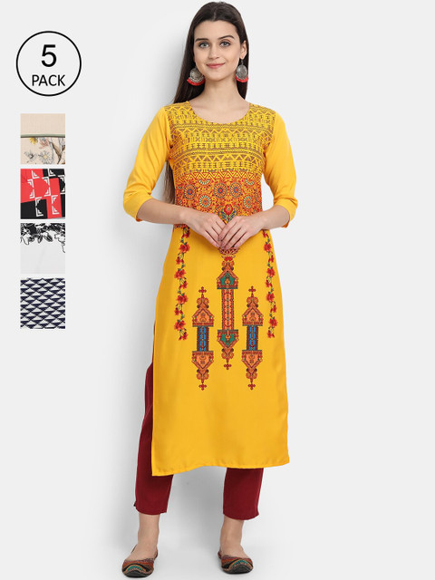 

1 Stop Fashion Women Pack of 5 Digital Print Straight Kurtas, Multi