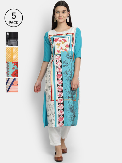 

1 Stop Fashion Women Multicoloured Geometric Embroidered Thread Work Crepe Kurta, Multi