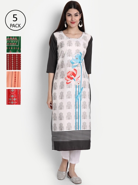 

1 Stop Fashion Women Multicoloured Ethnic Motifs Printed Thread Work Crepe Kurta, Multi
