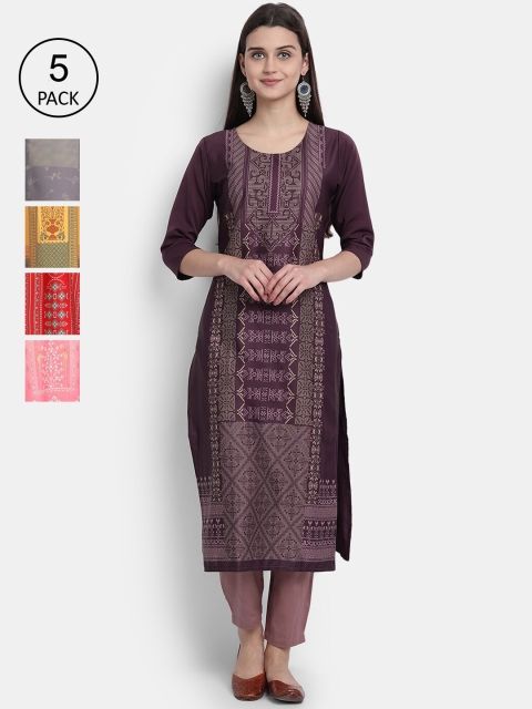 

1 Stop Fashion Women Pack of 5 Multicoloured Printed Straight Kurtas, Multi