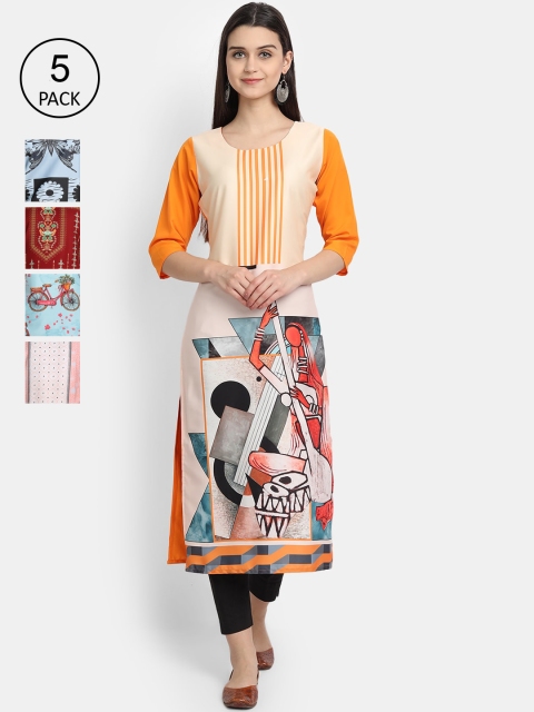 

1 Stop Fashion Women Multicoloured Floral Embroidered Mirror Work Crepe Kurta, Multi
