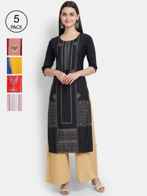

1 Stop Fashion Women Multicoloured Ethnic Motifs Embroidered Crepe Kurta, Multi