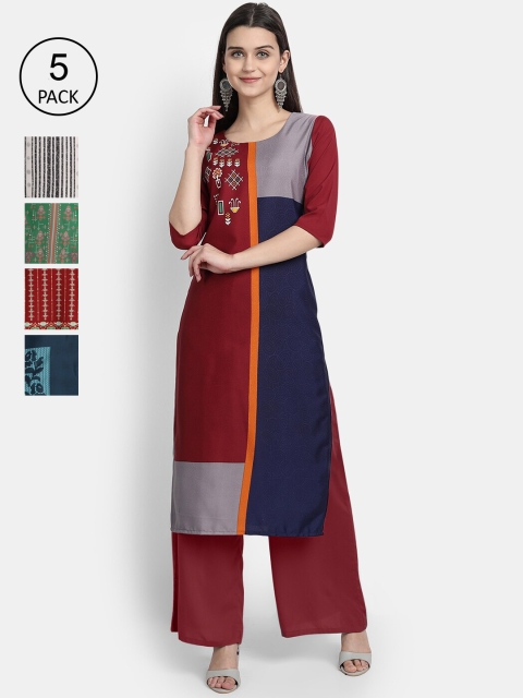 1 Stop Fashion Women Pack of 5 Digital Print Straight Kurtas, Multi