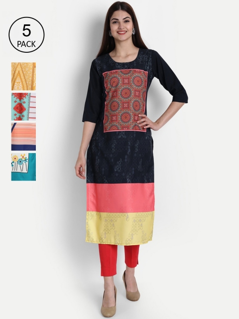 

1 Stop Fashion Women Pack of 5 Multicoloured Printed Straight Kurtas, Multi