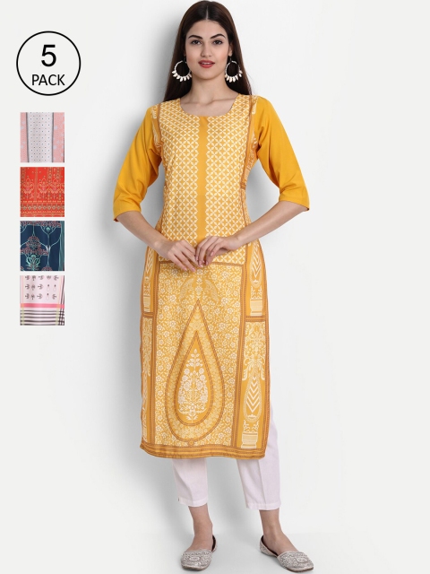 

1 Stop Fashion Women Pack of 5 Multicoloured Printed Straight Kurtas, Multi