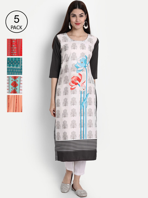 

1 Stop Fashion Women Pack of 5 Digital Print Straight Kurtas, Multi
