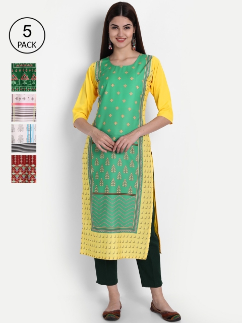 

1 Stop Fashion Women Pack of 5 Digital Print Straight Kurtas, Multi
