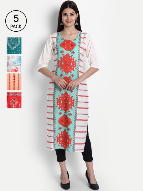

1 Stop Fashion Women Multicoloured Geometric Printed Thread Work Crepe Kurta, Multi