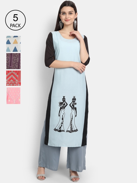 

1 Stop Fashion Women Pack of 5 Digital Print Straight Kurtas, Multi