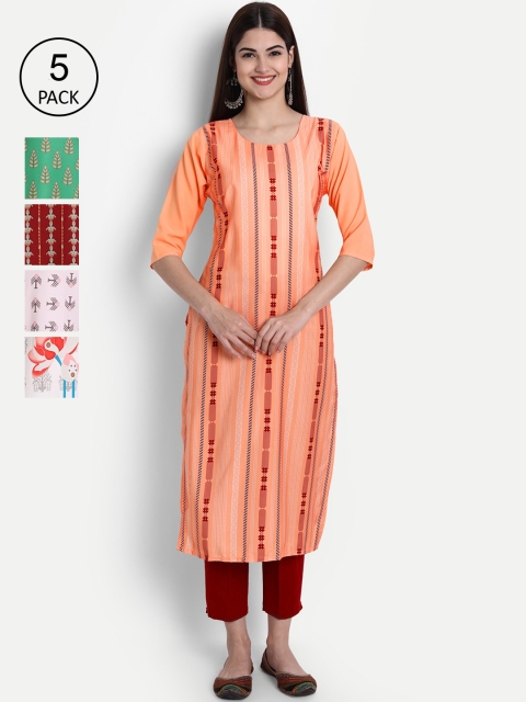

1 Stop Fashion Women Multicoloured Geometric Printed Thread Work Crepe Kurta, Multi
