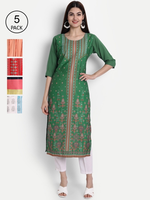 

1 Stop Fashion Women Multicoloured Geometric Printed Thread Work Crepe Kurta, Multi