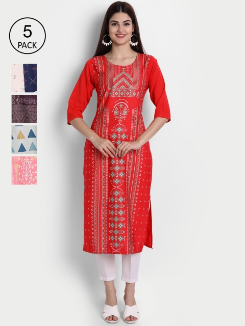 

1 Stop Fashion Women Multicoloured Ethnic Motifs Printed Thread Work Crepe Kurta, Multi