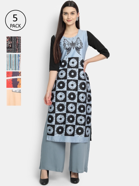 

1 Stop Fashion Women Multicoloured Geometric Printed Patchwork Crepe Kurta, Multi