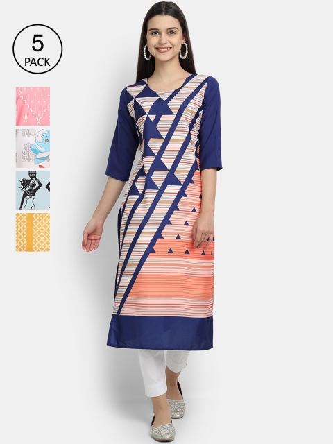 

1 Stop Fashion Women Pack of 5 Multicoloured Printed Straight Kurtas, Multi