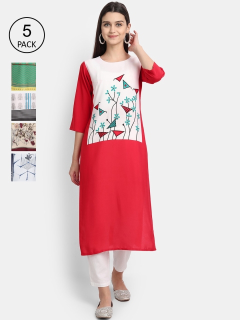 

1 Stop Fashion Women Pack of 5 Multicoloured Printed Straight Kurtas, Multi