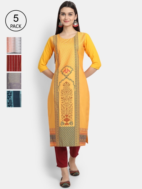 

1 Stop Fashion Women Pack of 5 Digital Print Straight Kurtas, Multi