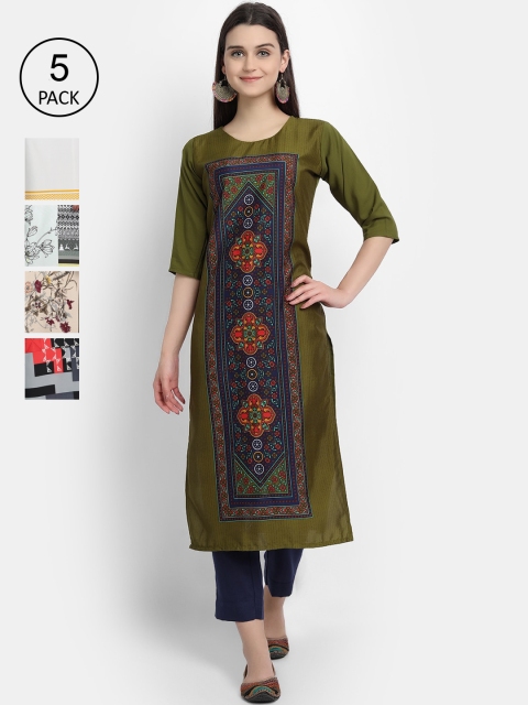 

1 Stop Fashion Women Pack of 5 Multicoloured Printed Straight Kurtas, Multi