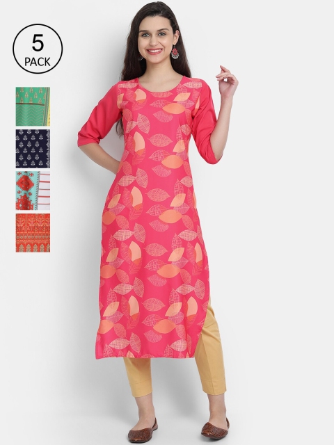 

1 Stop Fashion Women Pack of 5 Digital Print Straight Kurtas, Multi