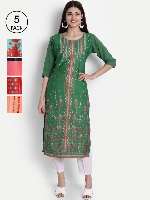 

1 Stop Fashion Women Pack of 5 Digital Print Straight Kurtas, Multi