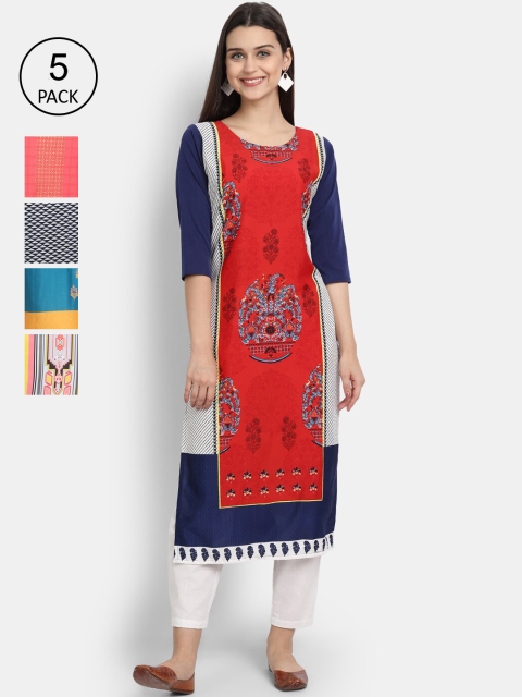 

1 Stop Fashion Women Pack of 5 Multicoloured Printed Straight Kurtas, Multi