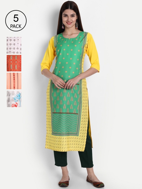 

1 Stop Fashion Women Multicoloured Striped Flared Sleeves Thread Work Crepe Kaftan Kurta, Multi