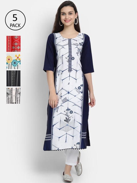 

1 Stop Fashion Women Multicoloured Geometric Striped Thread Work Crepe Kurta, Multi