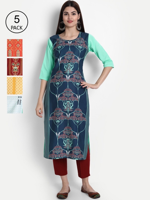 

1 Stop Fashion Women Pack of 5 Multicoloured Printed Straight Kurtas, Multi