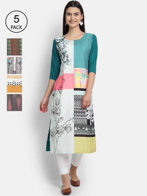 

1 Stop Fashion Women Multicoloured Floral Printed Thread Work Crepe Kurta, Multi
