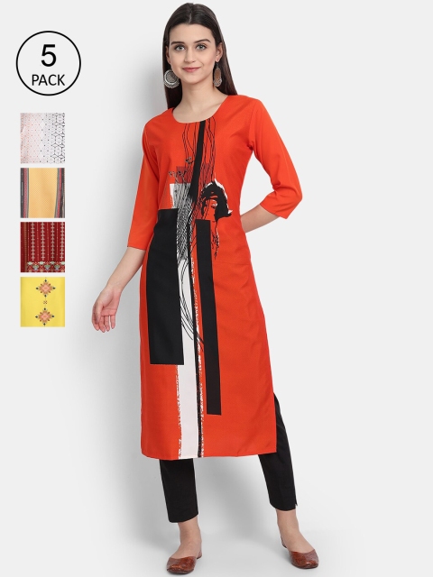 

1 Stop Fashion Women Pack of 5 Multicoloured Printed Straight Kurtas, Multi