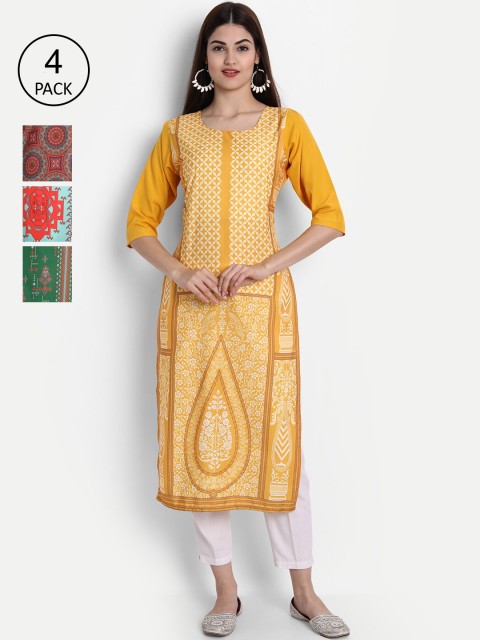

1 Stop Fashion Women Pack of 4 Multicoloured Printed Straight Kurtas, Multi