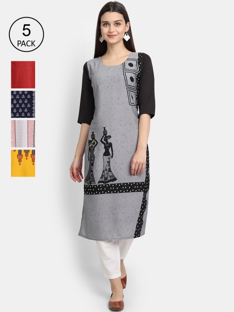 

1 Stop Fashion Women Pack of 5 Multicoloured Printed Straight Kurtas, Multi