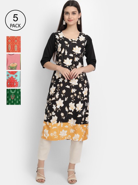 

1 Stop Fashion Women Pack of 5 Multicoloured Printed Straight Kurtas, Multi