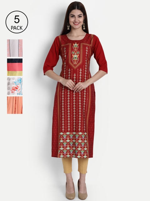 

1 Stop Fashion Women Multicoloured Ethnic Motifs Printed Thread Work Crepe Kurta, Multi