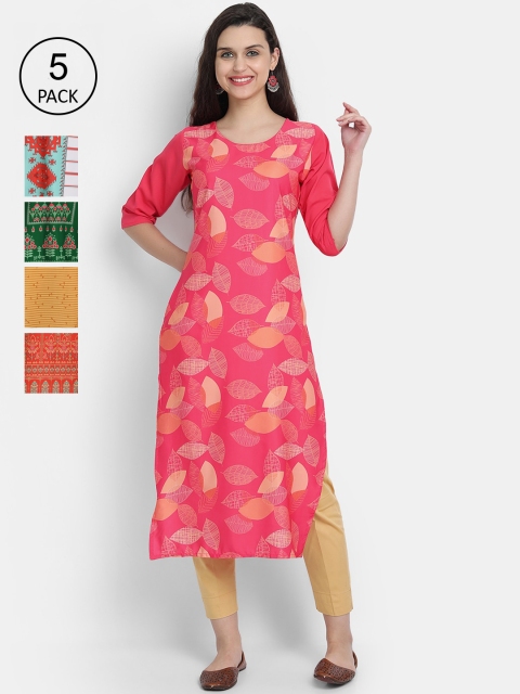 

1 Stop Fashion Women Pack of 5 Multicoloured Printed Straight Kurtas, Multi