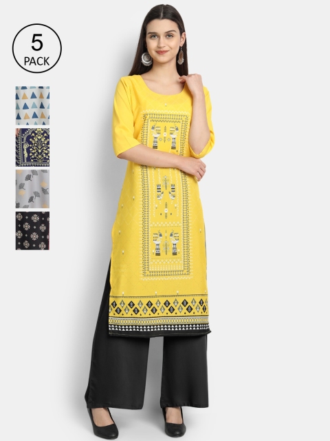 

1 Stop Fashion Women Pack of 5 Multicoloured Printed Straight Kurtas, Multi