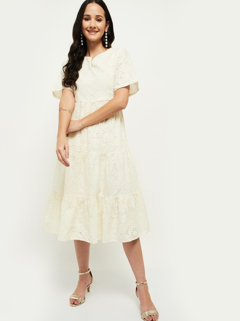 

max Off-White Schiffli Embroidered Pure Cotton A-Line Midi Dress