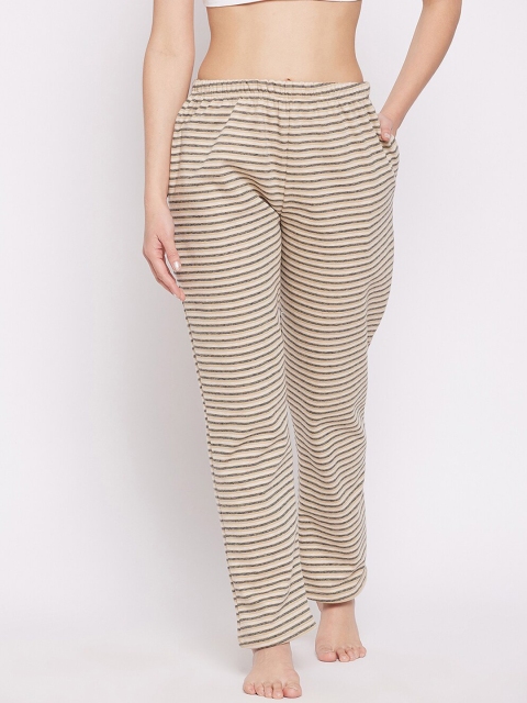 

Clovia Women Beige & White Striped Lounge Pants