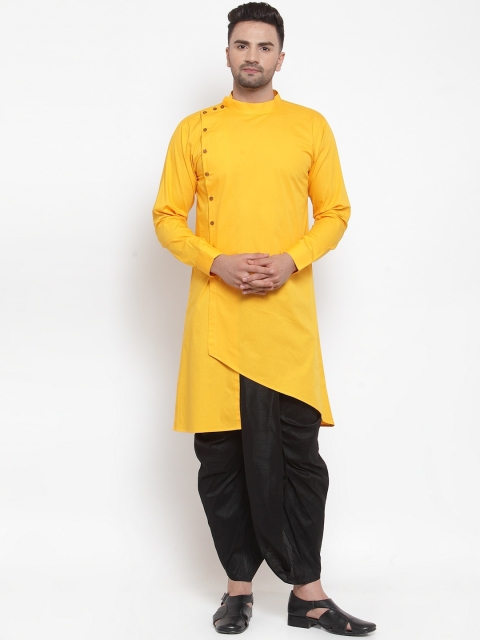 

Zotw Men Yellow Asymmetric Hem Angrakha Kurta