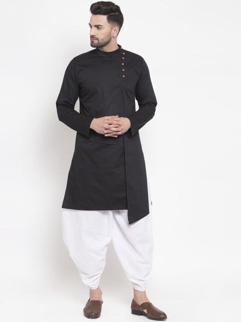 

Zotw Men Black Solid Asymmetric Hem Overlay Kurta